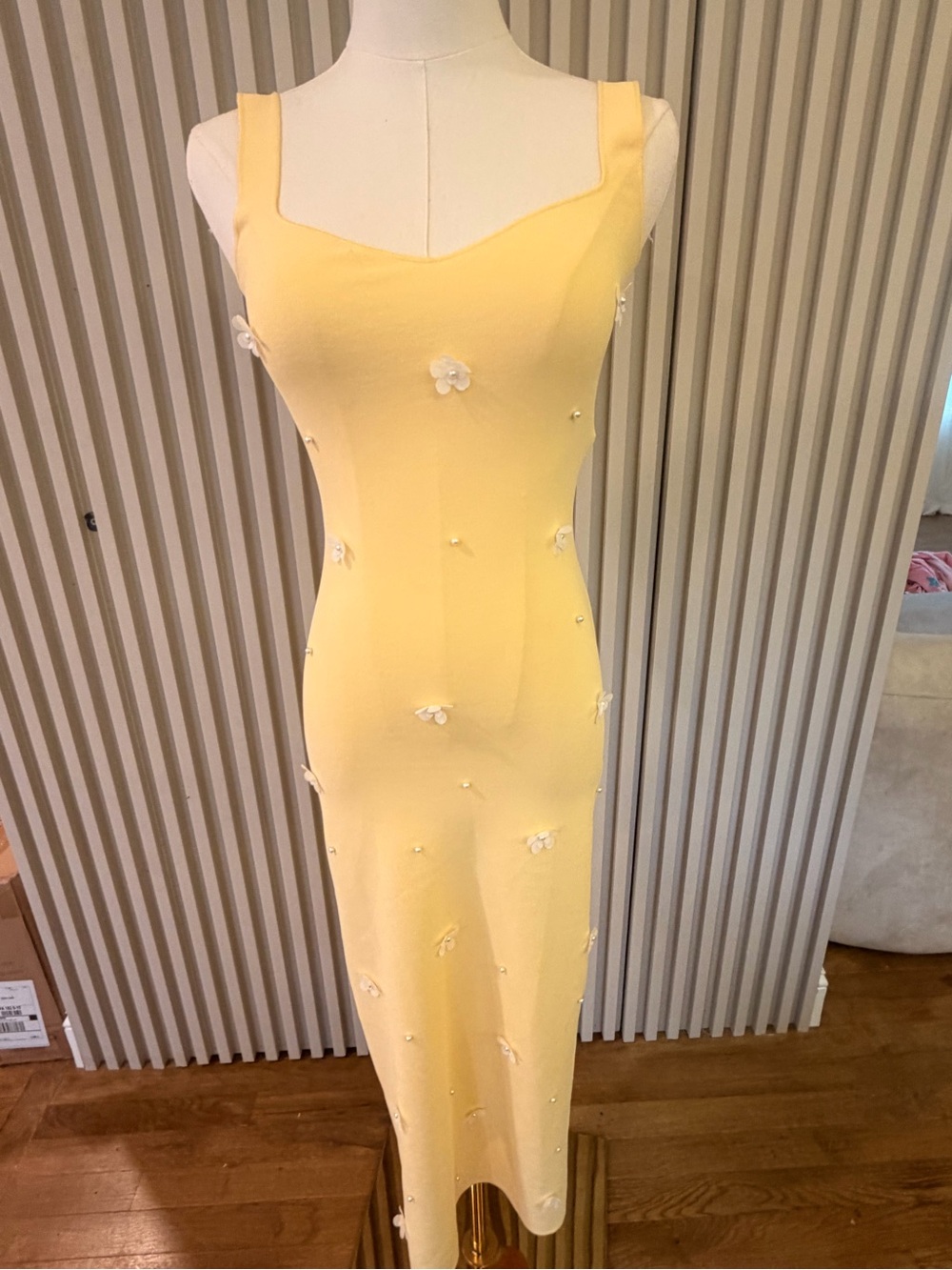 Zara Yellow Floral-Appliqué Slim Maxi Dress